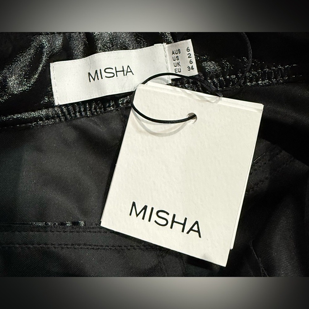 Nwt Misha Bertha Black Vegan Leather High Waist Crop Flare Pants Size 2 $238 — image 6 of 7